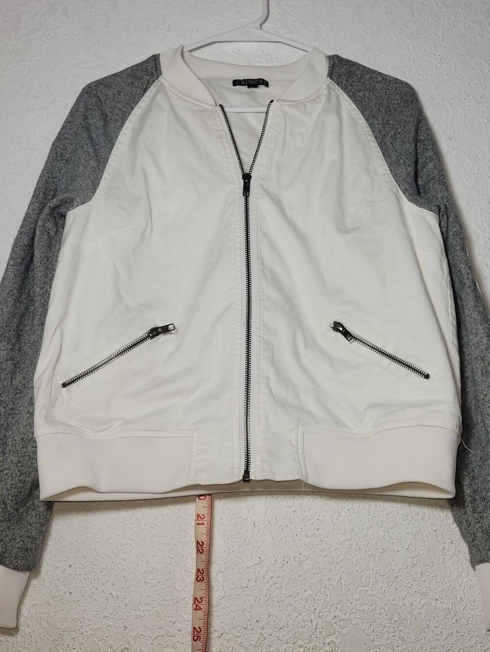 Express Women's White & Gray Bomber Jacket